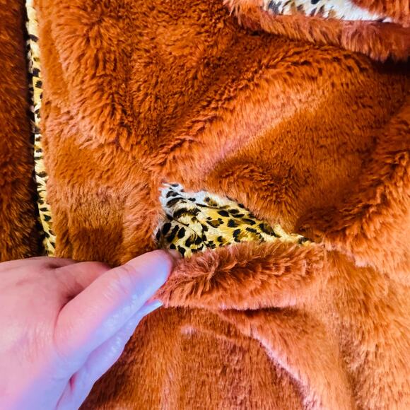 Mystree Brown Orange Faux Fur Sherpa Teddy Bear Leopard Lined Winter Jacket M - Picture 7 of 11
